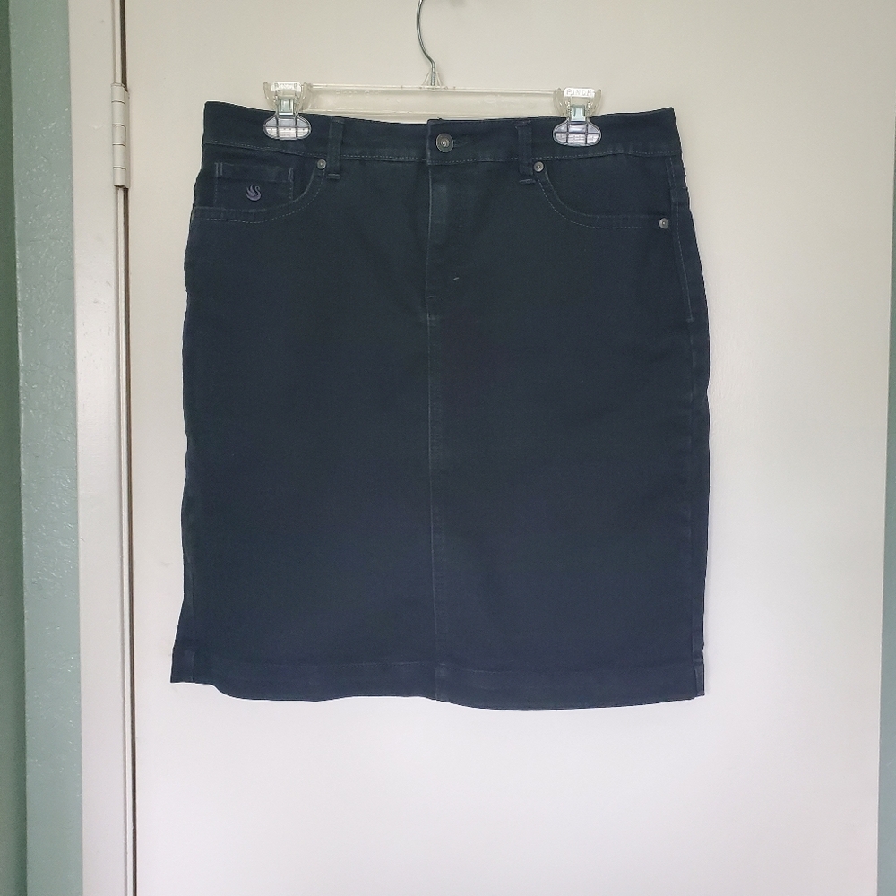Gloria Vanderbilt Amanda Black Denim Short Cowgirl Pencil Mini Skirt Size 10